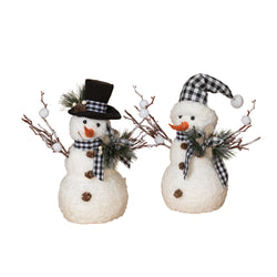 Set of 2 18"H Holiday Snowman with Pine & Fabric Bow