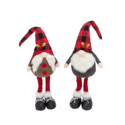 Set of 2 Christmas Holiday Gnome Figurines, Black Red Gingham