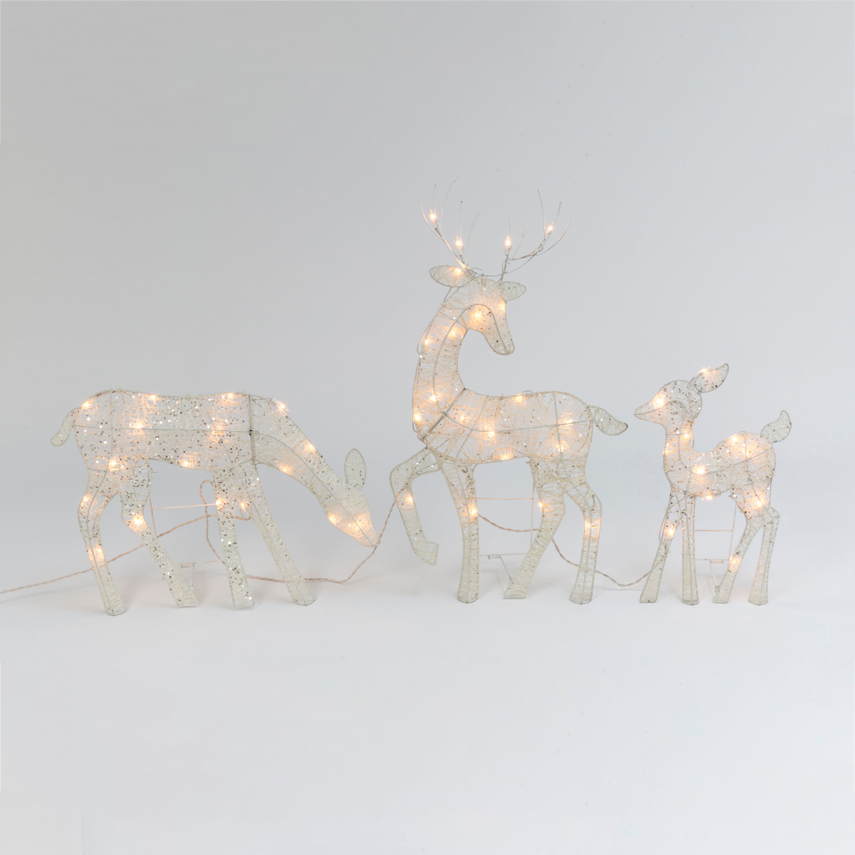 Set of 3 Outdoor 2-D White Glittering Reindeer with 50 Lights