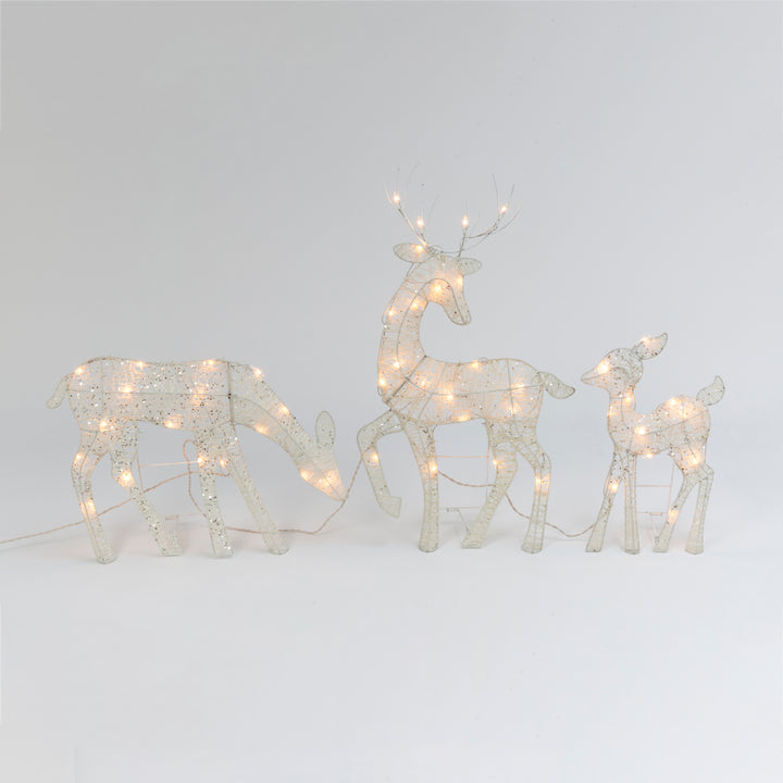 Set of 3 Outdoor 2-D White Glittering Reindeer with 50 Lights