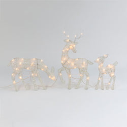Set of 3 Outdoor 2-D White Glittering Reindeer with 50 Lights