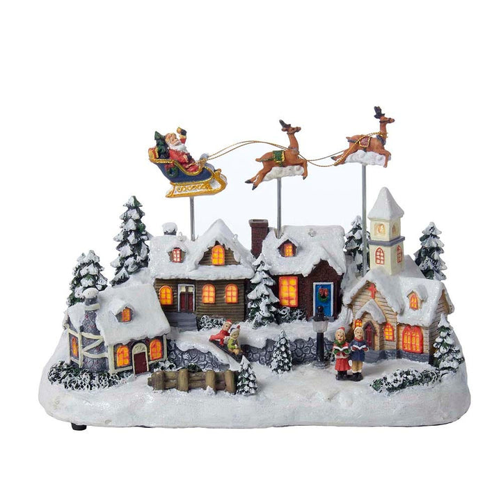 Kurt Adler 12-Inch Battery Operated Musical LED Village with Santa and Deer