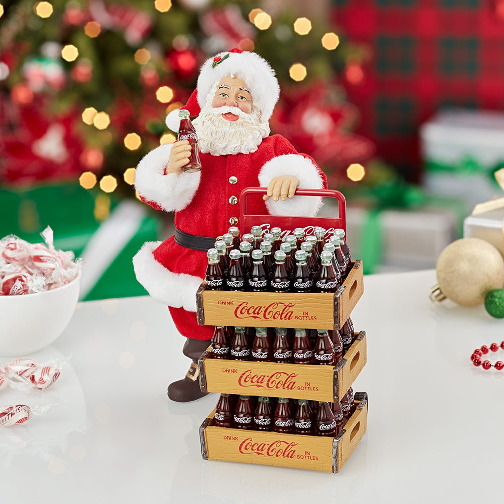 Kurt Adler 10.5-Inch Coca-Cola Santa with Delivery Cart Set of 2 Pieces