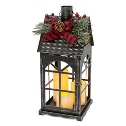 Christmas Holiday Lantern with Faux Floral Accents, LED candle