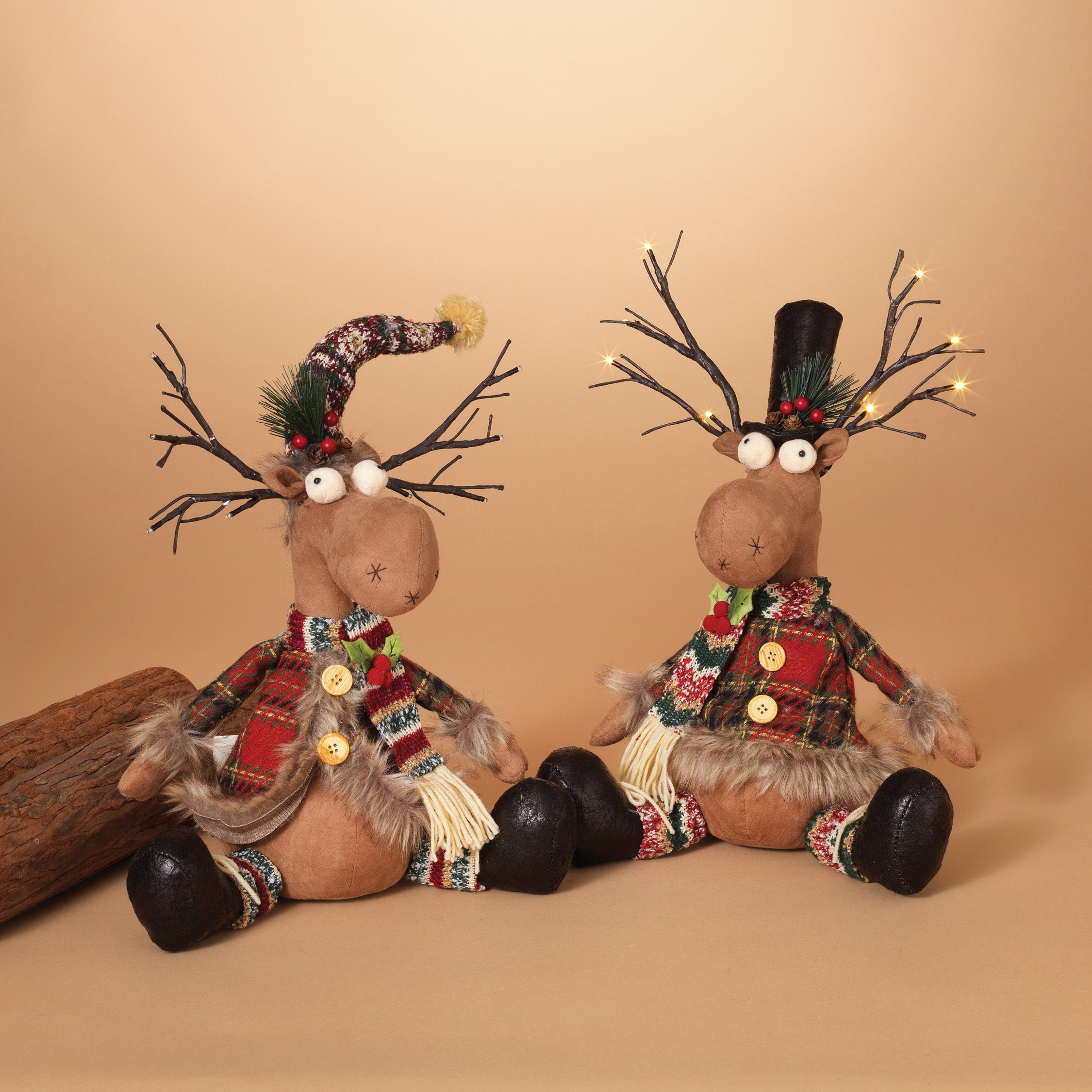 Set of 2 Moose Christmas Holiday Decor with Lighted Antlers
