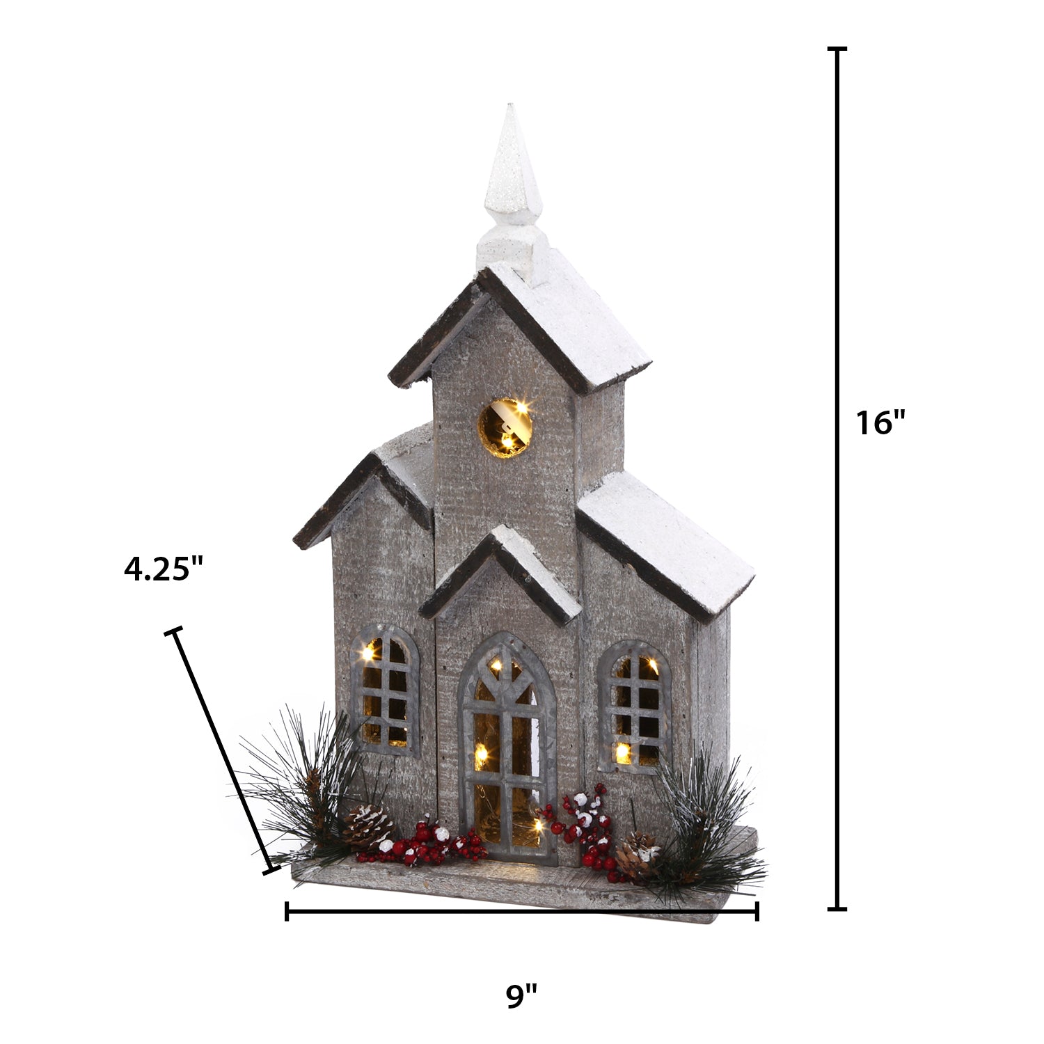 16-in H Battery- Operated Lighted Wood House with Pine and Berry Accent