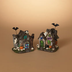 Set of 2 Lighted Halloween Haunted Houses, Battery Operated