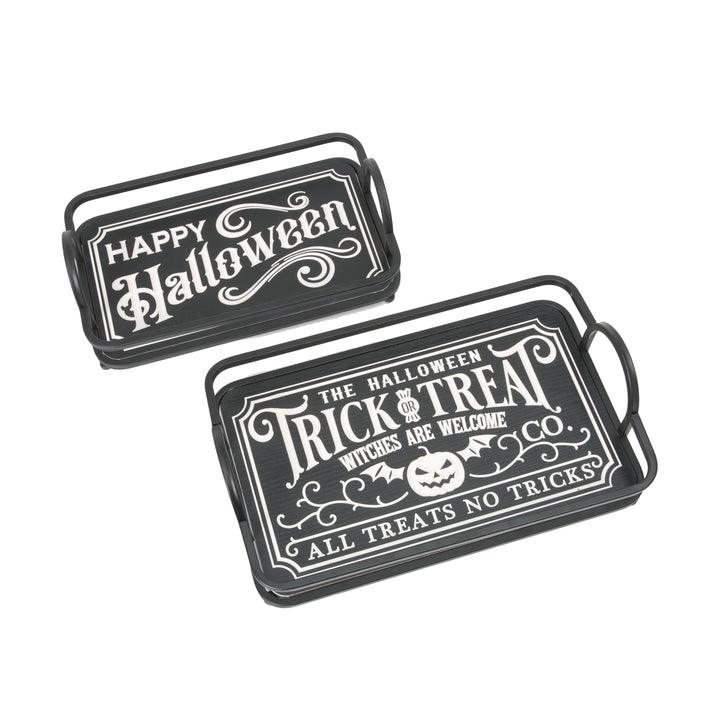 Set of 2 Spooky Happy Halloween Trays, Trick or Treat Decor