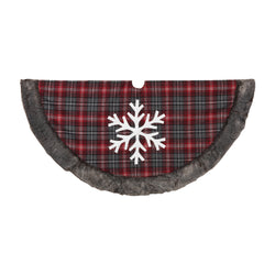 Snowflake Christmas Holiday Tree Skirt, Faux Fur Buffalo Plaid