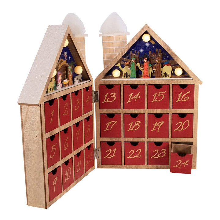 Kurt Adler 11.81-Inch Battery-Operated Wooden LED Nativity Advent Calendar