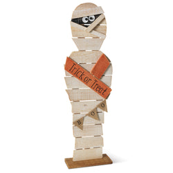 32 in Tall Wood Halloween Mummy, Spooky Decor with BOO Banner
