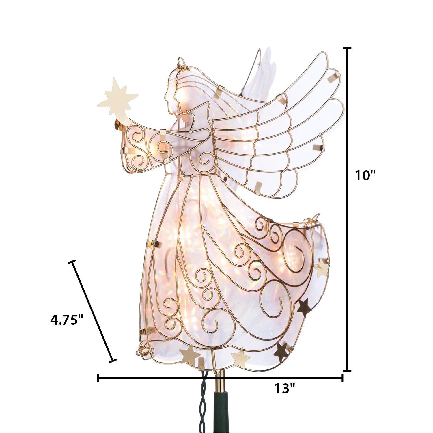 Lighted Angel Tree Topper in Frosted with Gold Outline and Stars