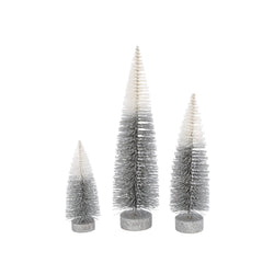 S/3 Grey to White Ombre Bottle Brush Trees, Lg is 16-in H, med is 12-in H, Sm is 8-in H