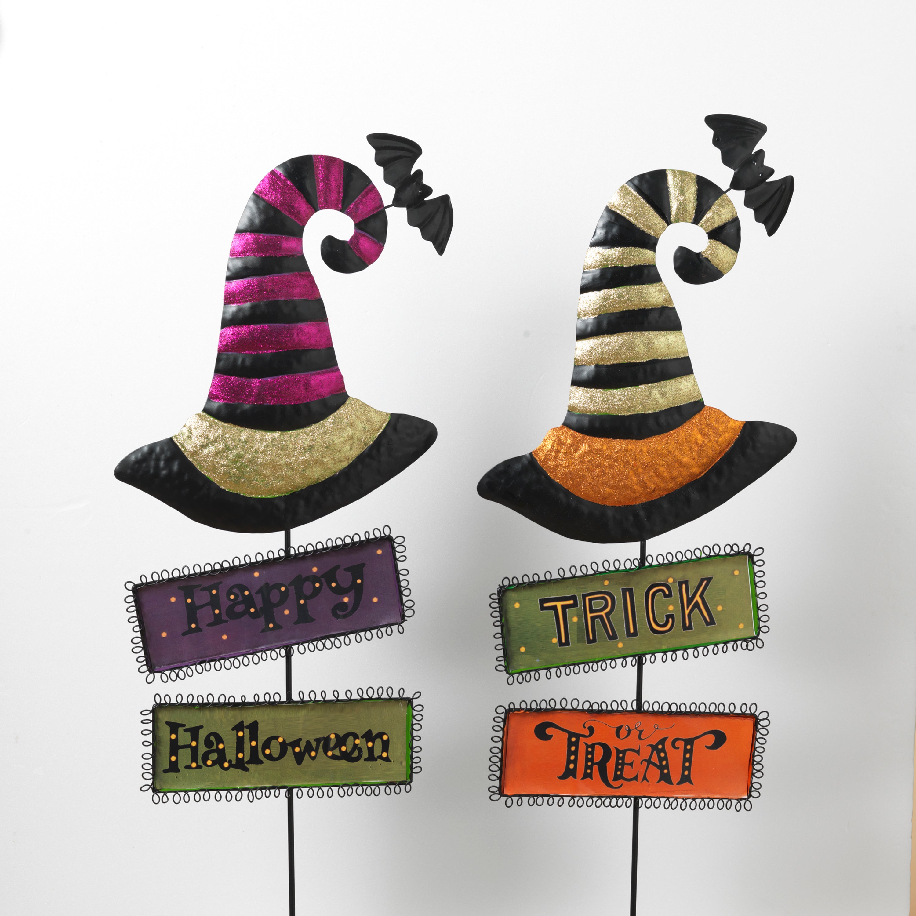 Set of 2 Spooky Halloween Witch Hat Yard Stake, Outdoor Decor