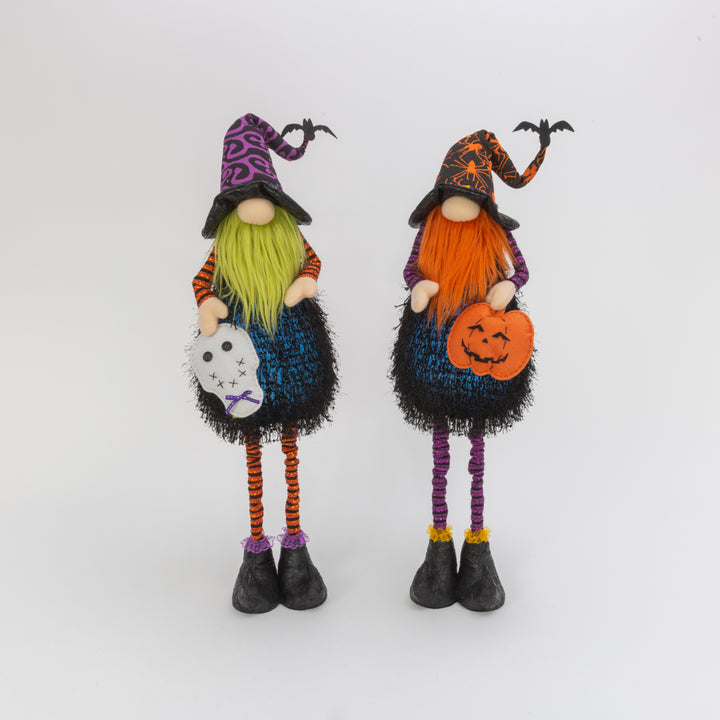 Set of 2 Lighted Whimsical Halloween Gnomes with Flexible Legs