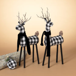 Set of 2 Farmhouse Black and White Christmas Deer Figurines