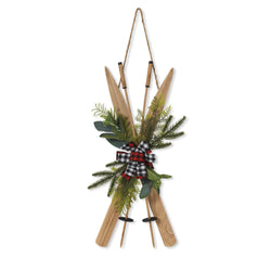 26-in H Wood Ski Wall Hanging with Floral & Fabric Bow Accent