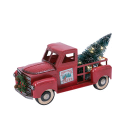 Vintage Red Metal Truck with Lighted Christmas Tree, Decor