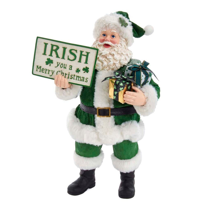 Kurt Adler 10.5-Inch Fabriché Musical Irish Santa Gift Box and Sign