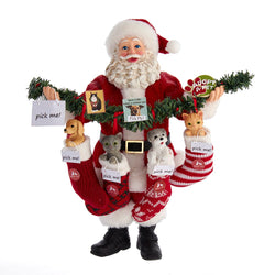 Kurt Adler 10.5-Inch Fabriché Santa With Adopt-A-Pet Garland And Pets In Stockings