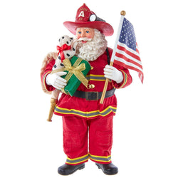 Kurt Adler 10.5-Inch Fabriché Fireman Santa with American Flag