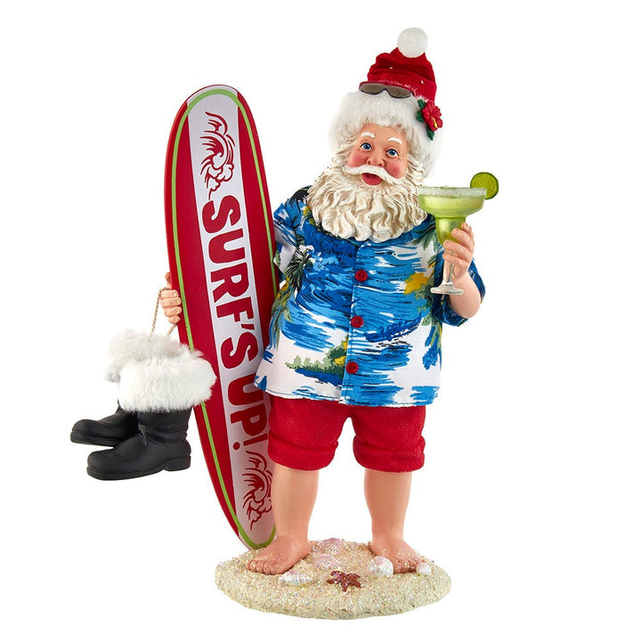 Kurt Adler 11-Inch Fabriché Santa with Surfboard and Drink