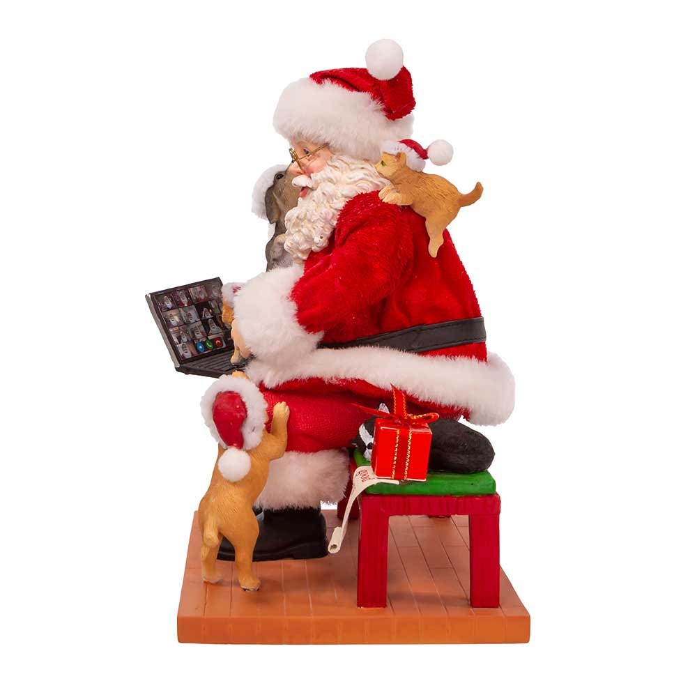 Kurt Adler 9-Inch Fabriché Santa with Laptop and Pets