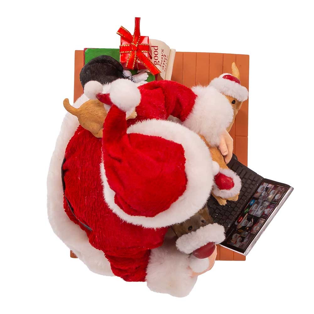 Kurt Adler 9-Inch Fabriché Santa with Laptop and Pets