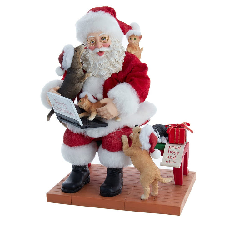 Kurt Adler 9-Inch Fabriché Santa with Laptop and Pets