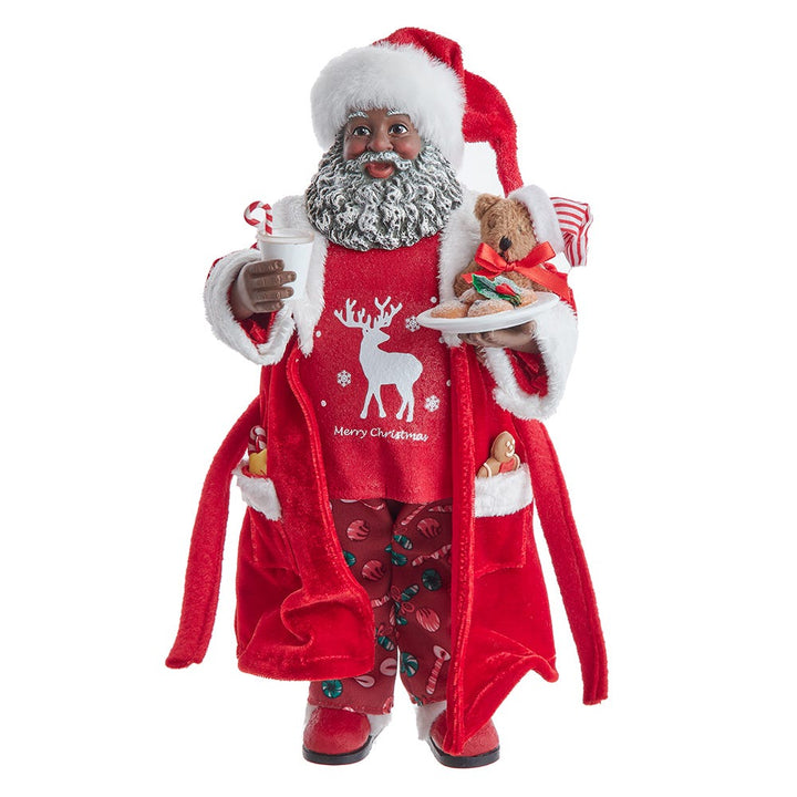 Kurt Adler 10.5-Inch Fabriché Black Santa in Pajamas and Robe