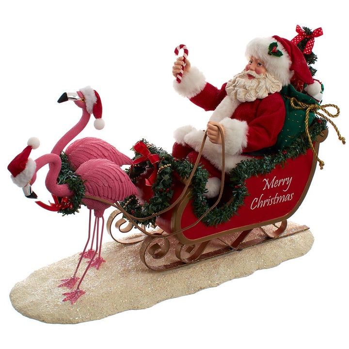 Kurt Adler 10-Inch Fabriche Flamingos Pulling Santa Sleigh