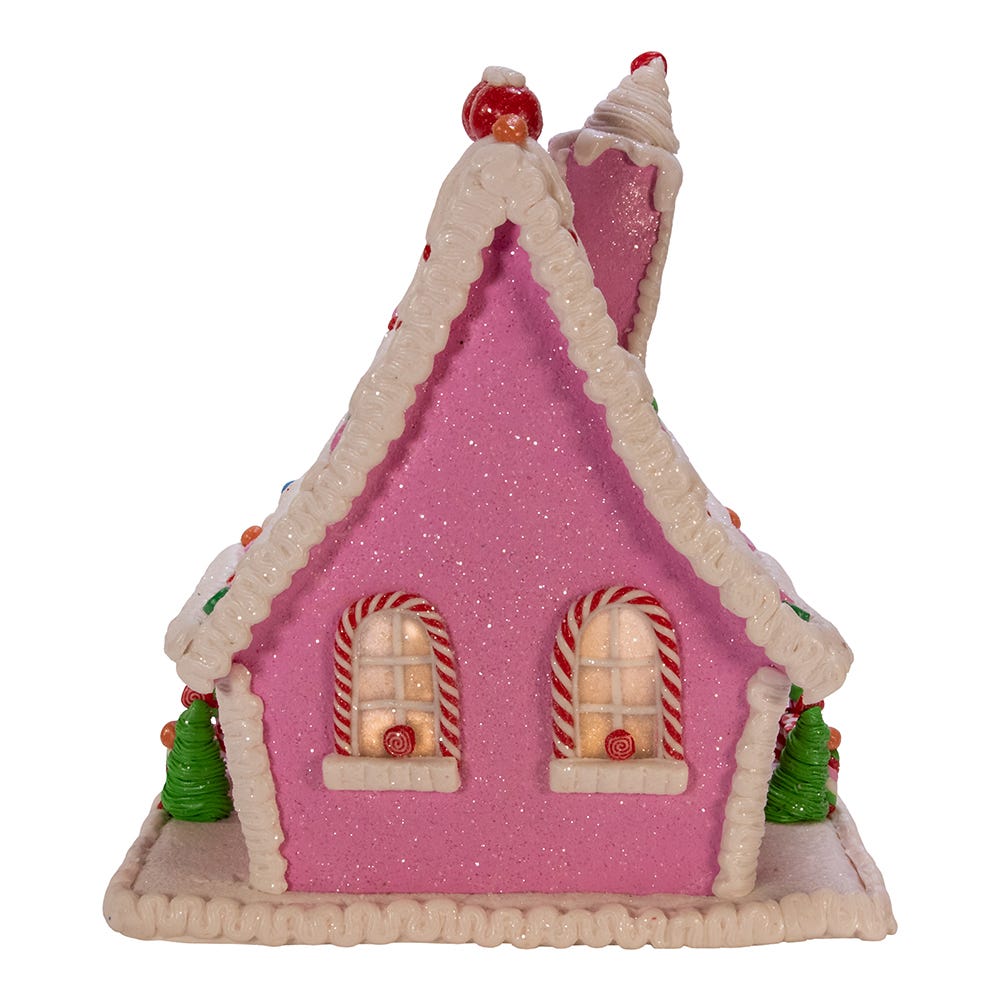 Kurt Adler 10-Inch Pink Battery-Operated Candy LED Gingerbread House Table Piece