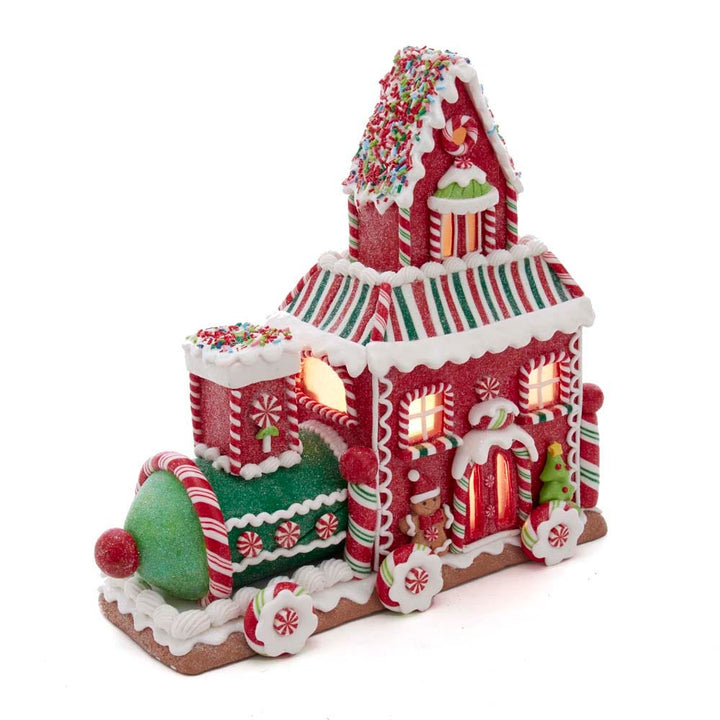 Kurt Adler 10.5-Inch Gingerbread Train House with LED Lights