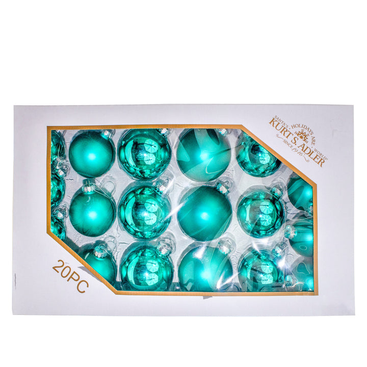 Kurt Adler 60-80MM Shiny and Matte Teal Balls, 20 Piece Set