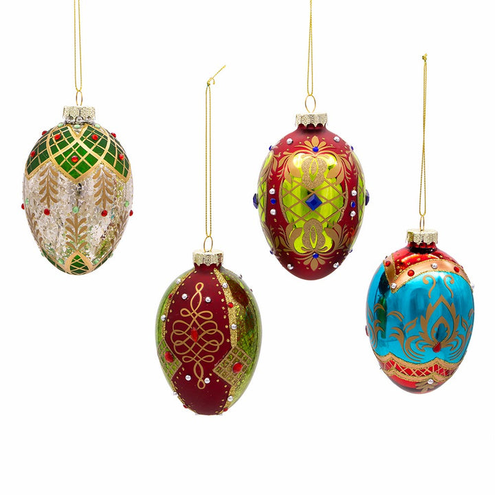 Kurt Adler 65MM Glass Egg Ornaments, 4 Piece Set