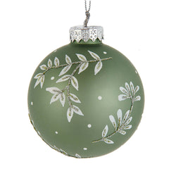 Kurt Adler 80MM Green Leaf Design Ball Ornaments, 6 Piece Set