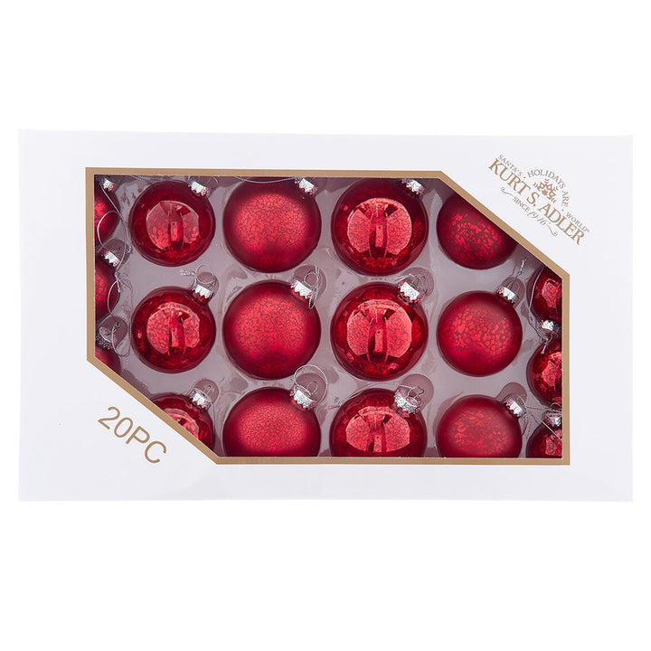 Kurt Adler 60-80 MM Glass Shiny and Matte Red Mercury Ball Ornaments, 20-Piece Set
