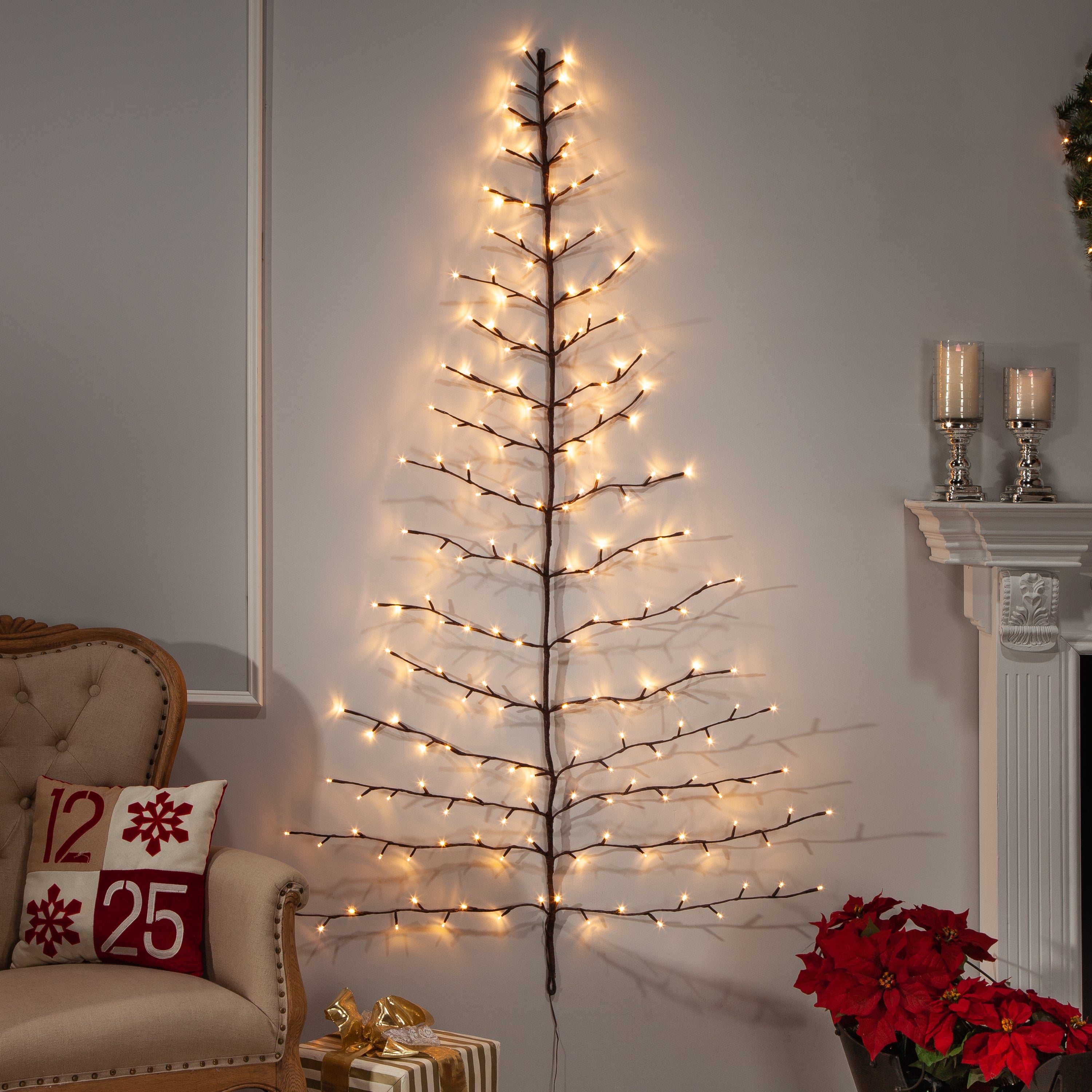 6 Foot Tall Christmas Tree Wall Hanging, 180 Warm White LEDs