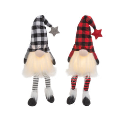 Set of 2 Christmas Lighted Gnome Figurines, Black and Red