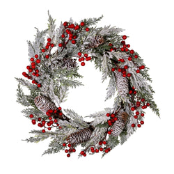 Kurt Adler 20-Inch Unlit Flocked Rattan Wreath with Red Berries