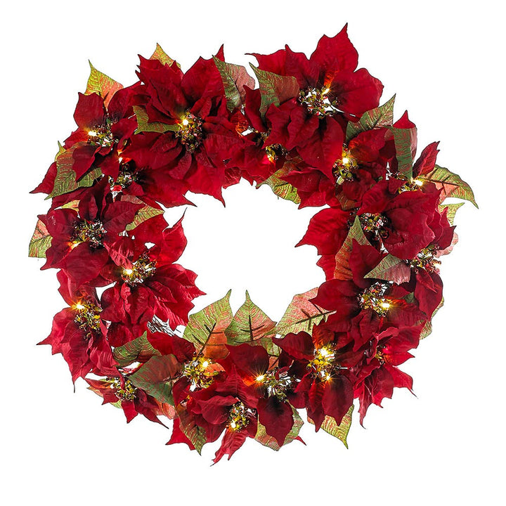 Kurt Adler 24-Inch Battery-Operated Red Poinsettia LED Wreath