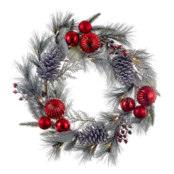 Kurt Adler 22-Inch Battery-Operated Red Berries, Balls and Silver Pinecone Wreath
