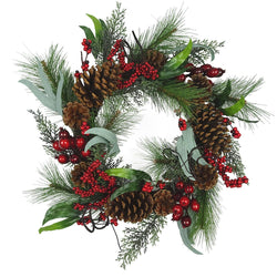 Kurt Adler 20-Inch Wreath with Red Berries, Leaves and Pinecones
