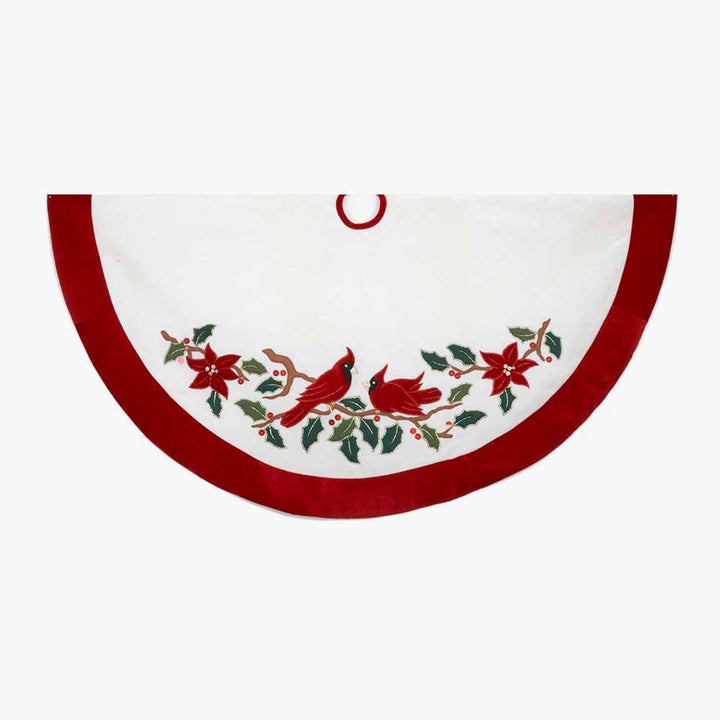 Kurt Adler 48-Inch Velvet Red and White with Cardinals Applique Tree skirt