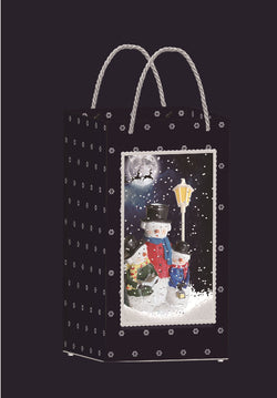 Blue Snowing Square Handbag with Snowman