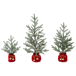 Set of 3 Holiday Pine Trees with Christmas Jingle Bell Base