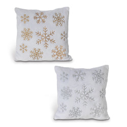 Set of 2 Silver and Gold Snowflake Holiday Throw Pillow Decor