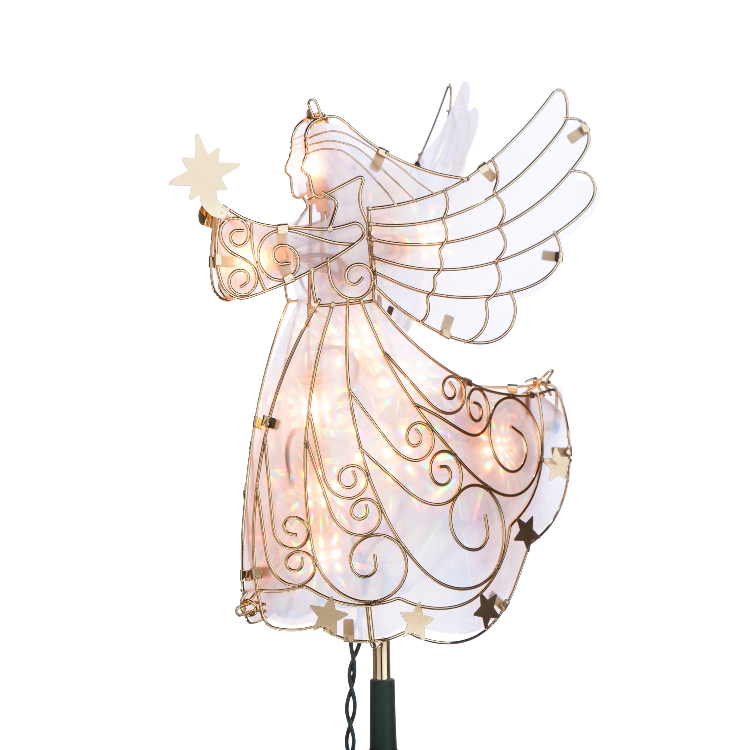 Lighted Angel Tree Topper in Frosted with Gold Outline and Stars
