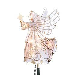 Lighted Angel Tree Topper in Frosted with Gold Outline and Stars