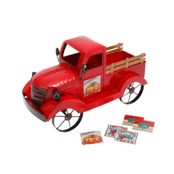 Antique Red Metal Vintage Truck with Christmas Tree, Decor
